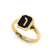 Tom Ring Signet Enamel Gold Ring - Letter "ו"