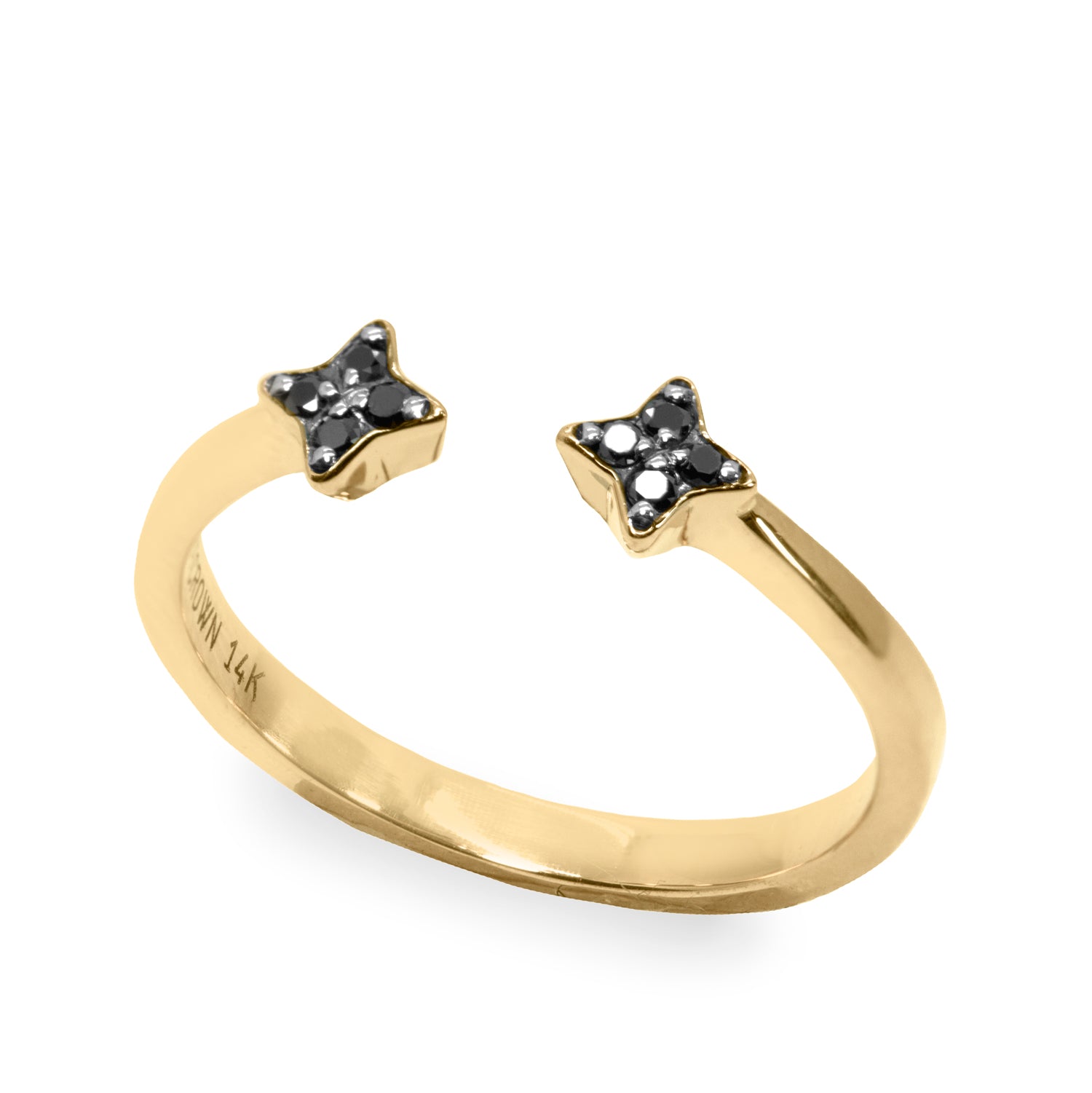 star shaped open ring with black diamonds