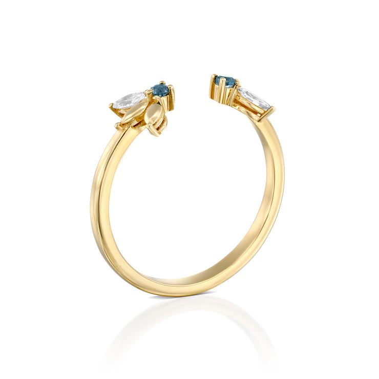 Jeanne Bécu Open Gold Ring With Diamonds & Blue Topaz