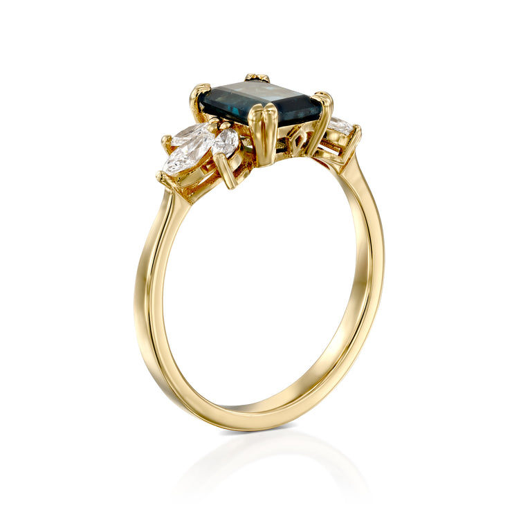 Daphne Ring With Marquise Diamonds and Blue Topaz