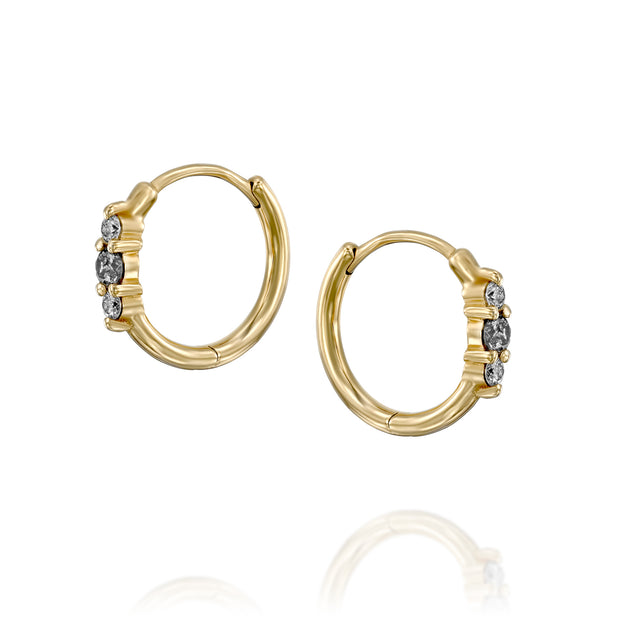 Audrey Hoop Gold Earring with Grey and White Diamonds