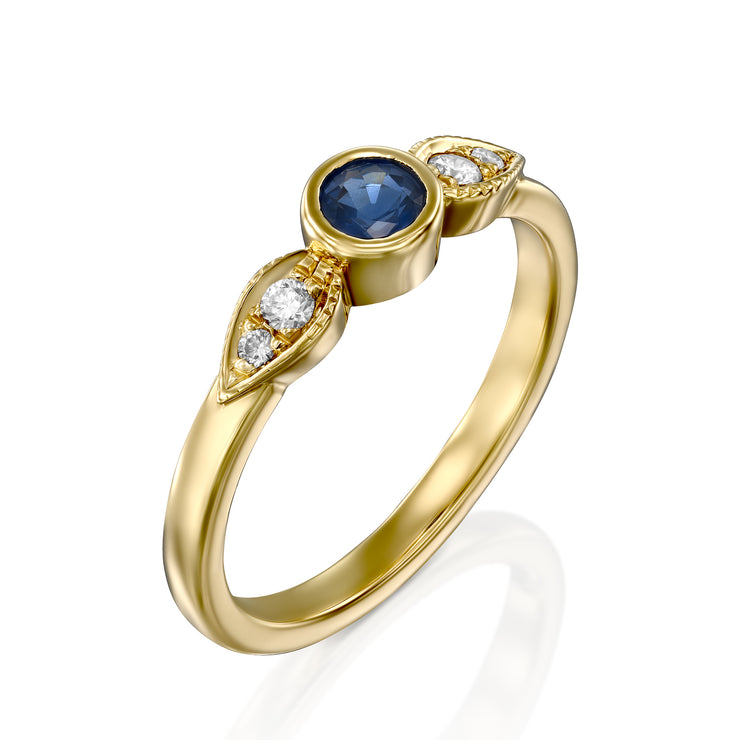 Heleni Yellow Gold Ring Sapphire & Diamonds
