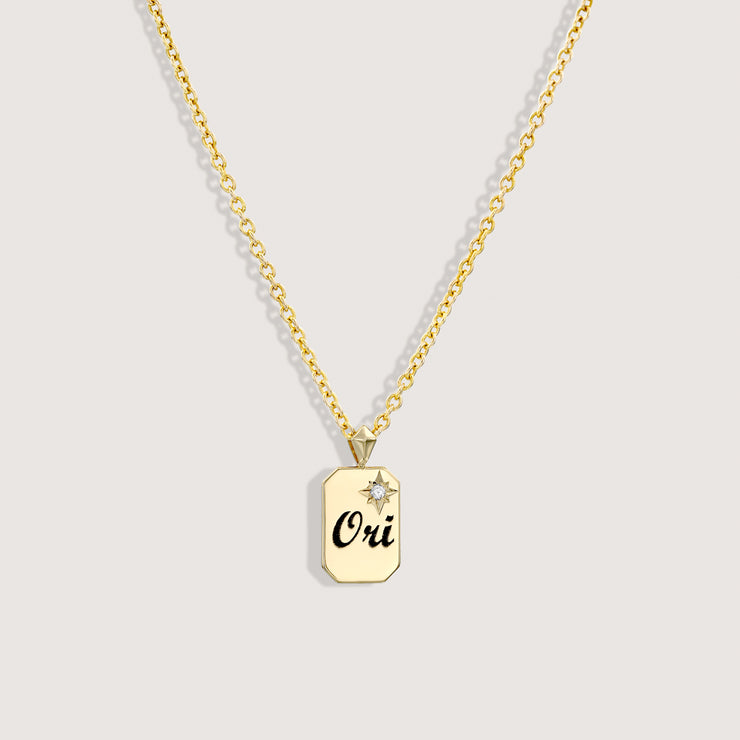 Small Tag Necklace with Diamond & Engraving