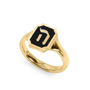 Tom Ring Signet Enamel Gold Ring - Letter "ה"