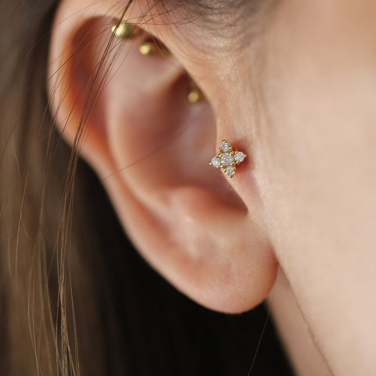 Mini Eliana Piercing Earring With White Diamonds