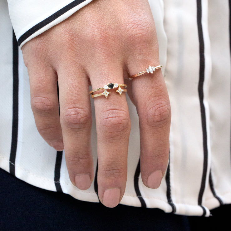 open gold ring stars and diamonds
