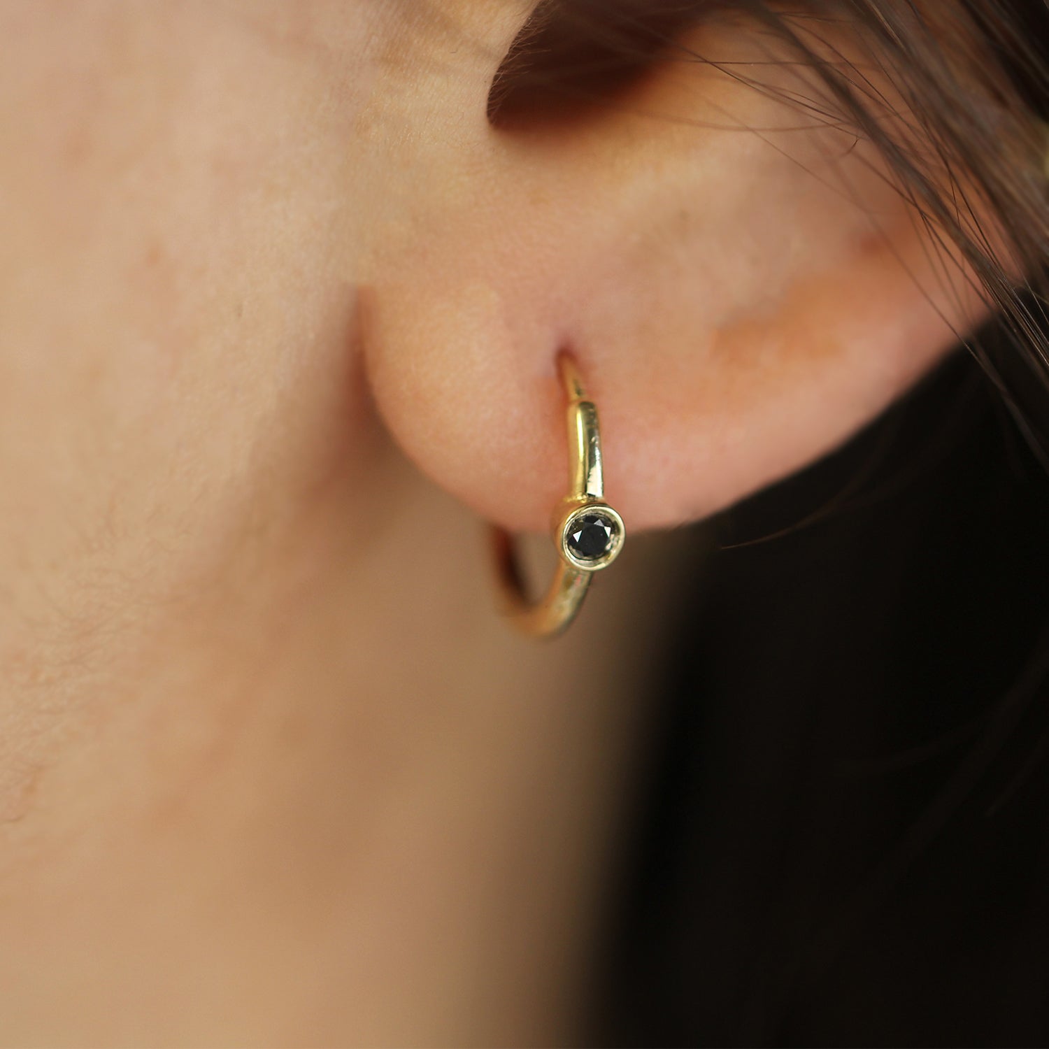 Alexis Hoop Gold Earring with Black Diamond