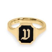 Tom Ring Signet Enamel Gold Ring - Letter "ע"