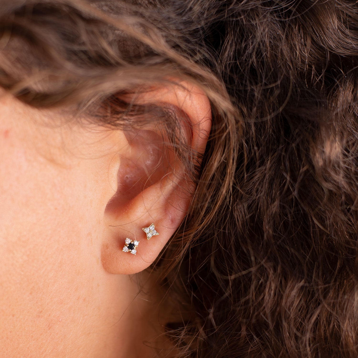Mini Eliana Piercing Earring With Black and White Diamonds