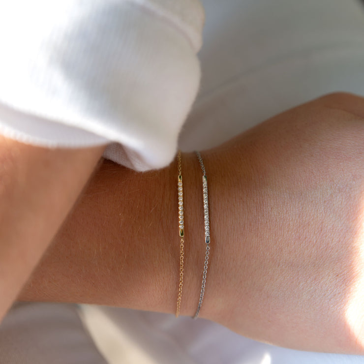 gold bar bracelet with white diamonds