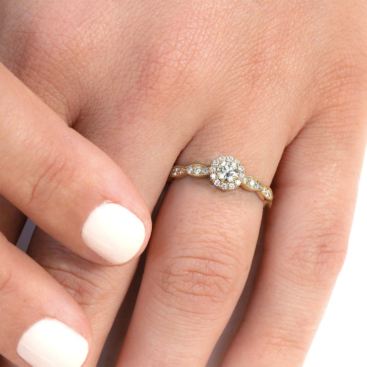classic halo ring with curved band