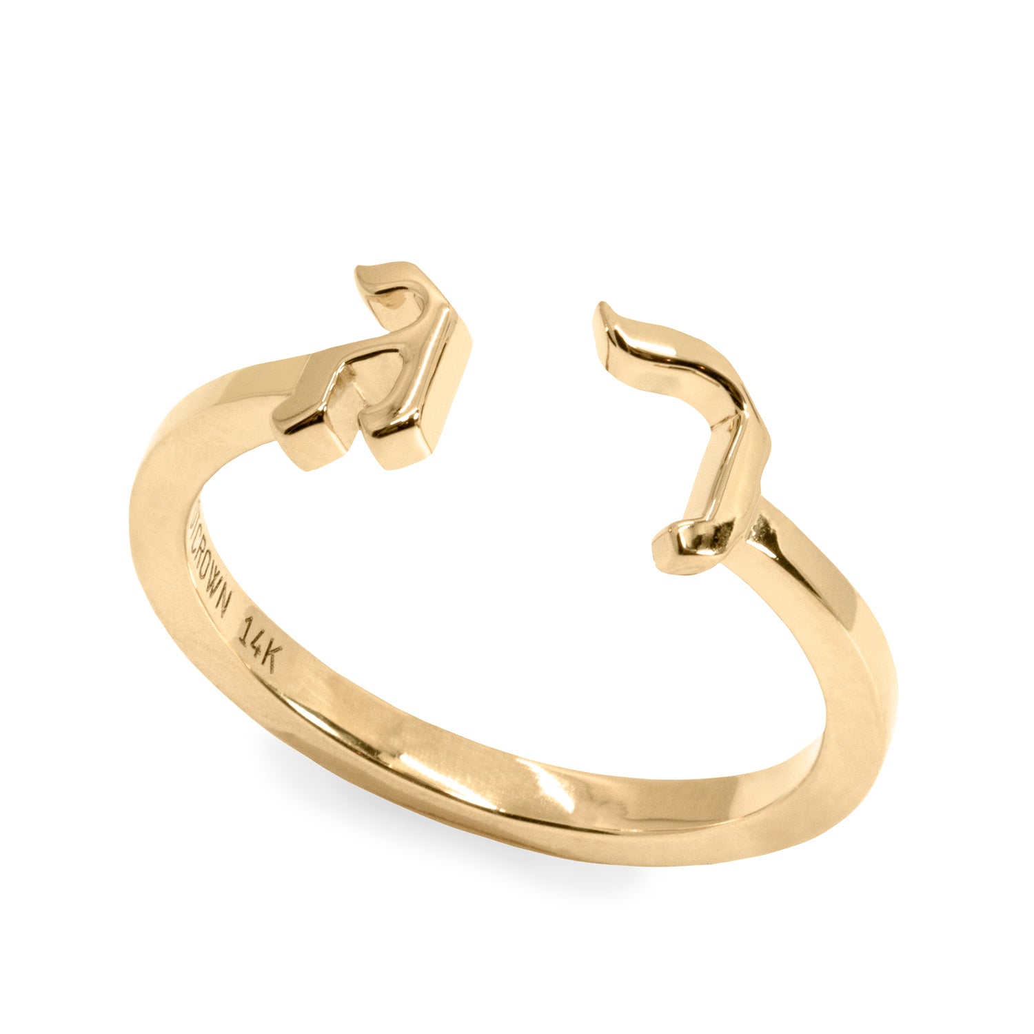 open gold ring with hebrew letters