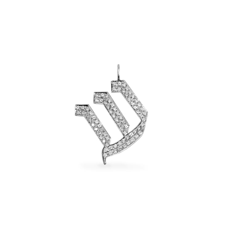 gold necklace white diamonds hebrew letter