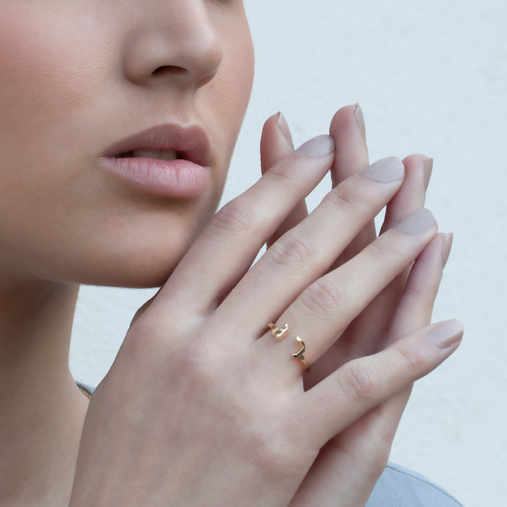 aleph bet open gold ring HOTCROWN