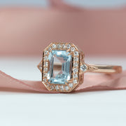 engagement ring with aquamarine