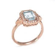 halo ring with aquamarine