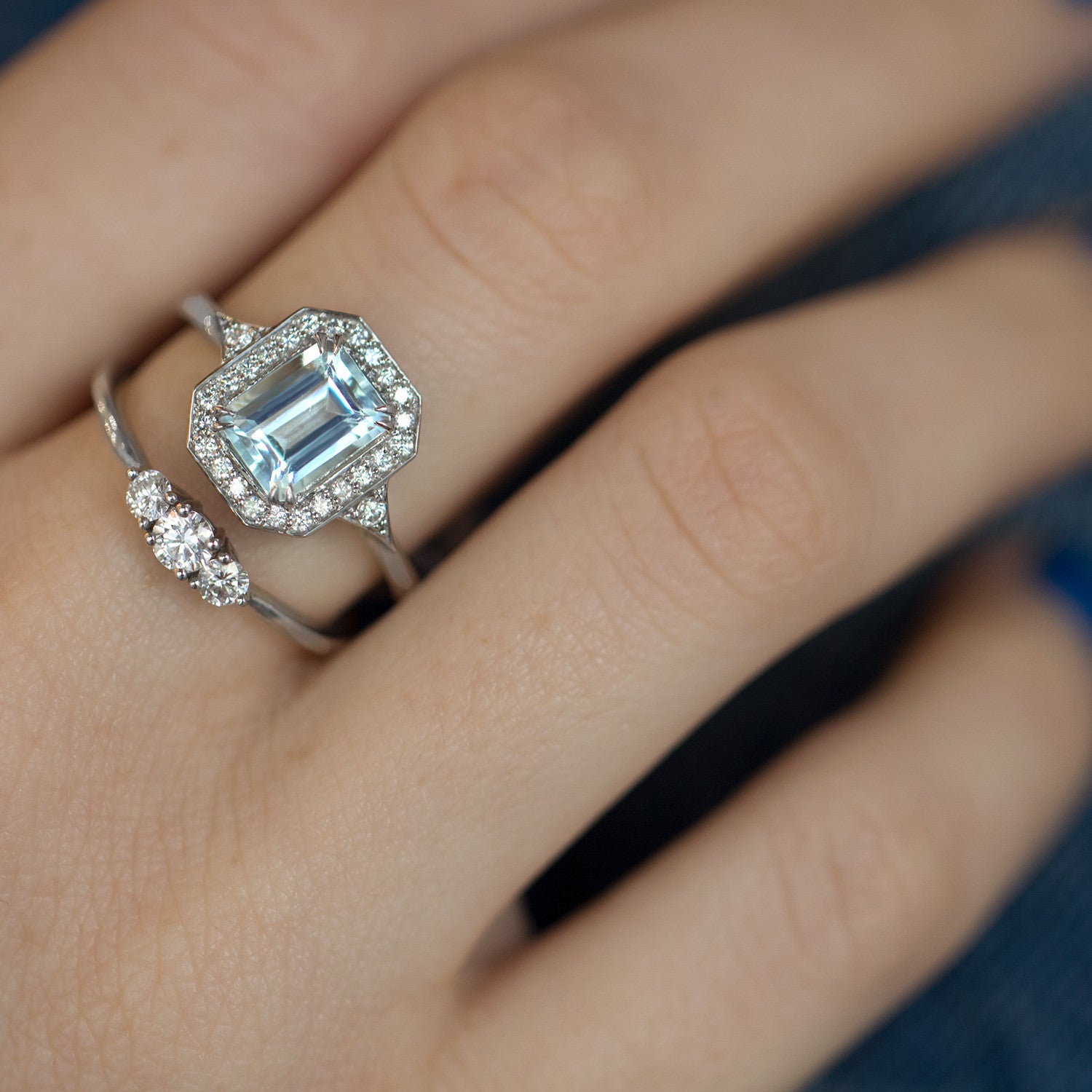 large aquamarine halo engagement ring