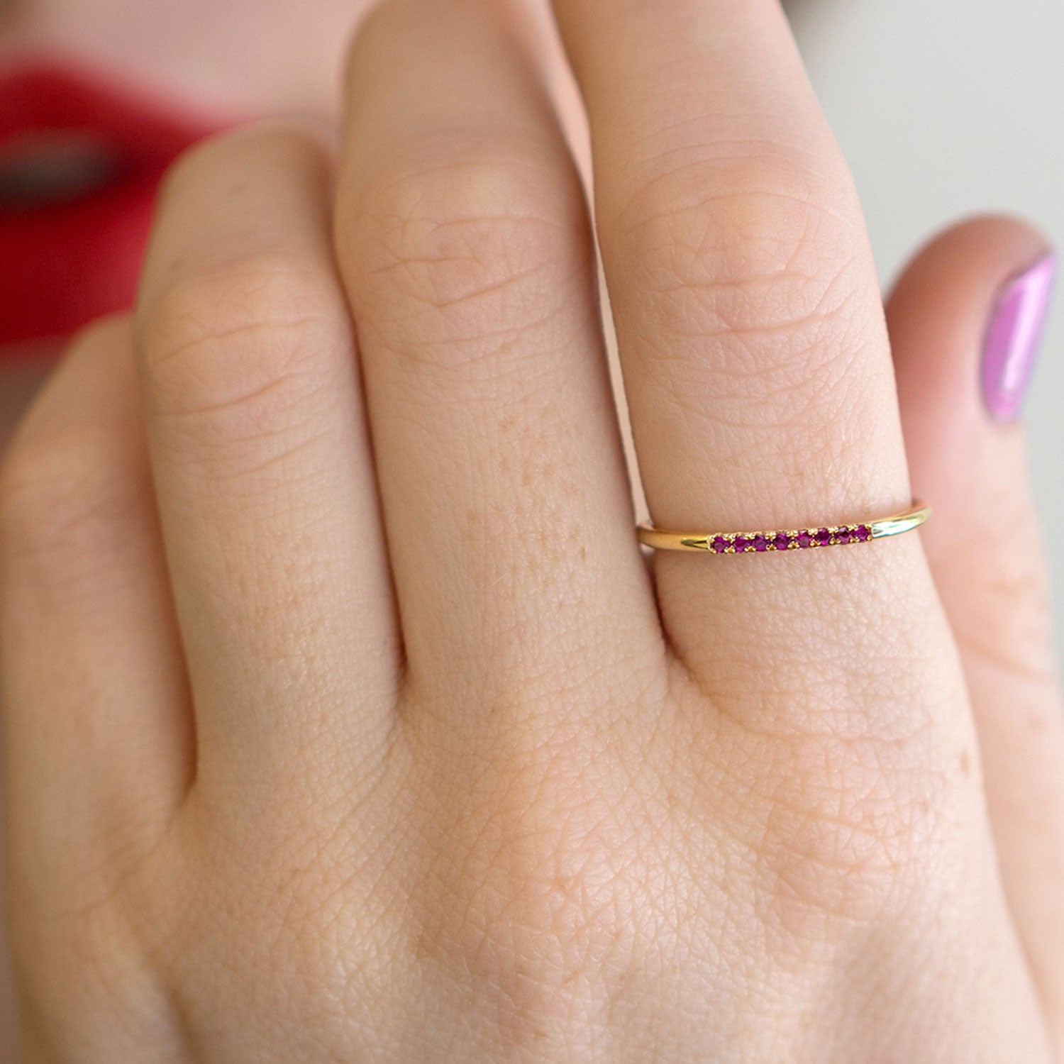 stacking gold ring with rubies