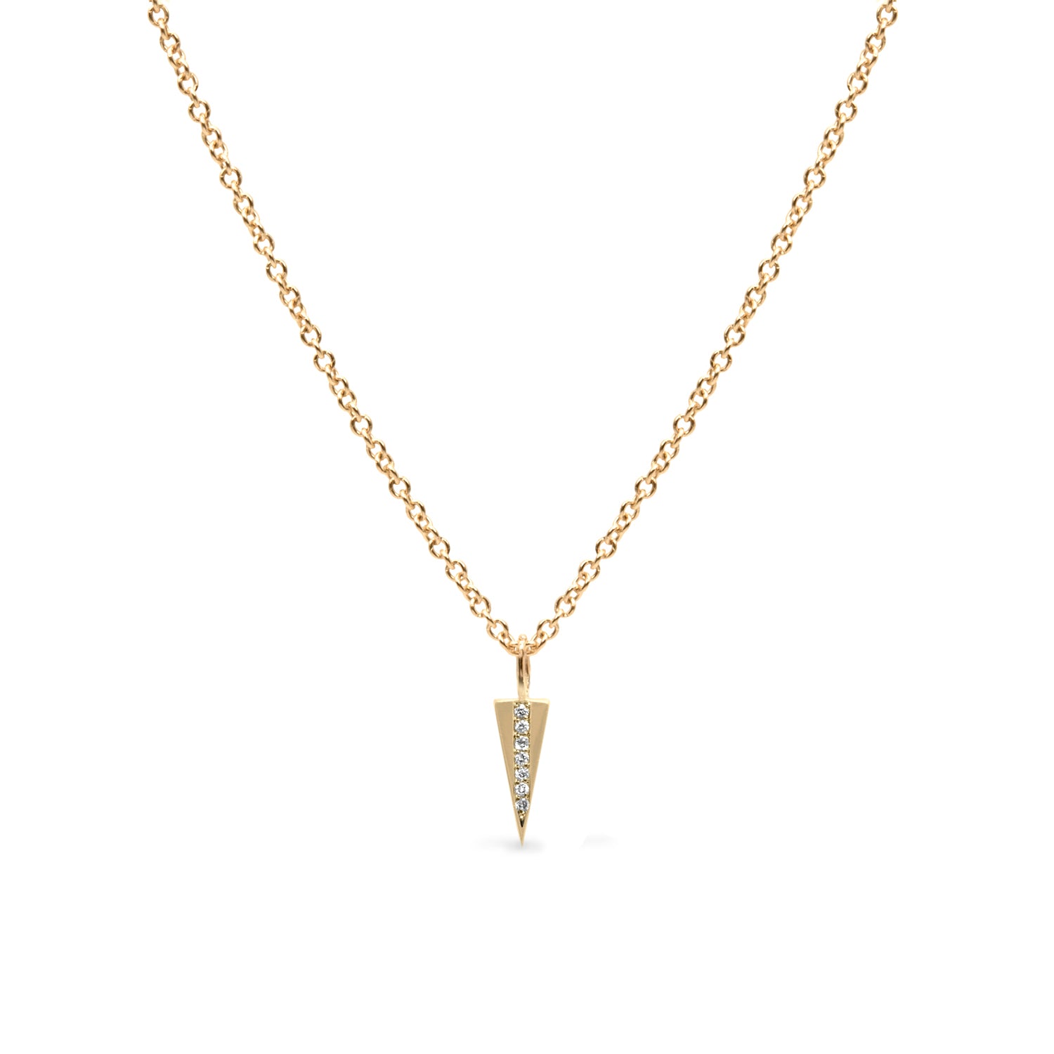 Triangle necklace set with row of diamonds