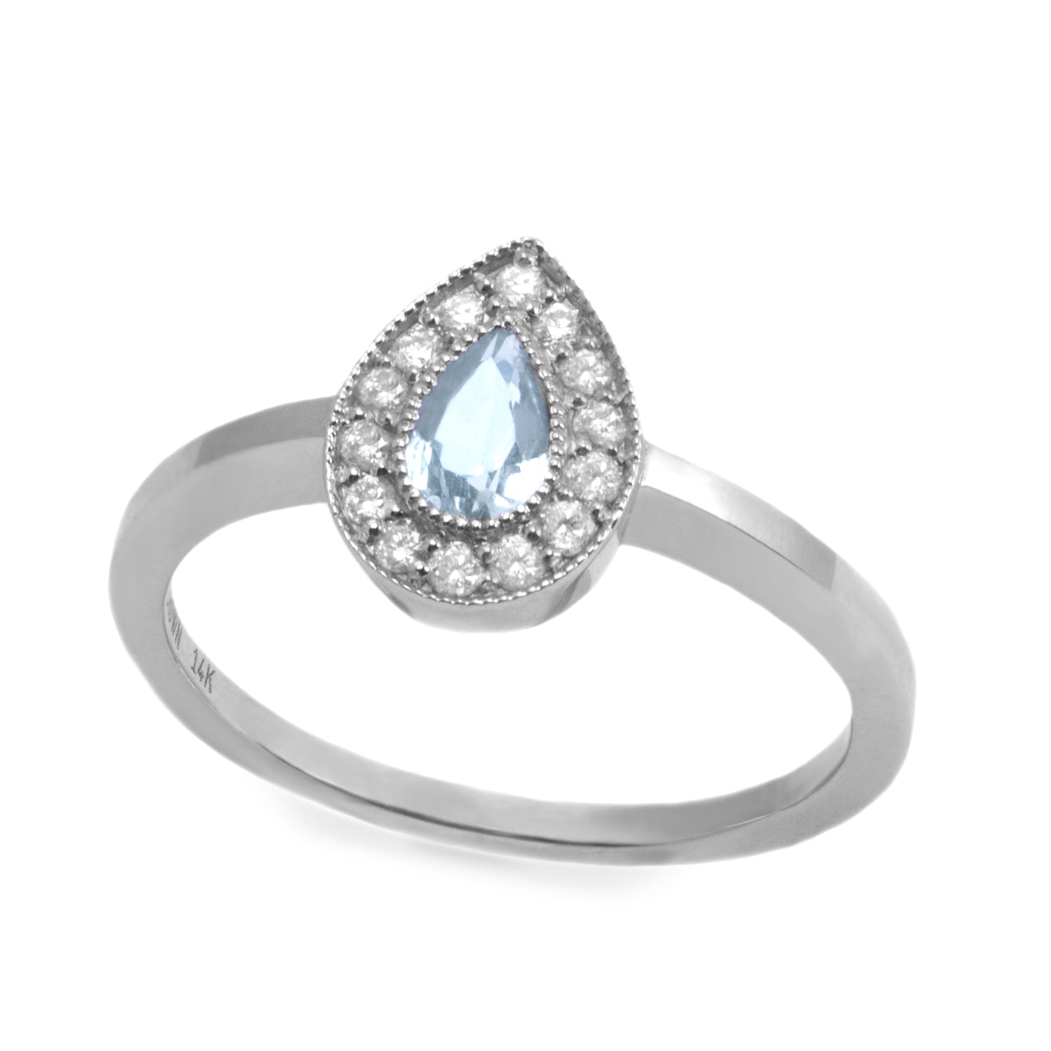 aquamarine and diamonds on a white gold ring