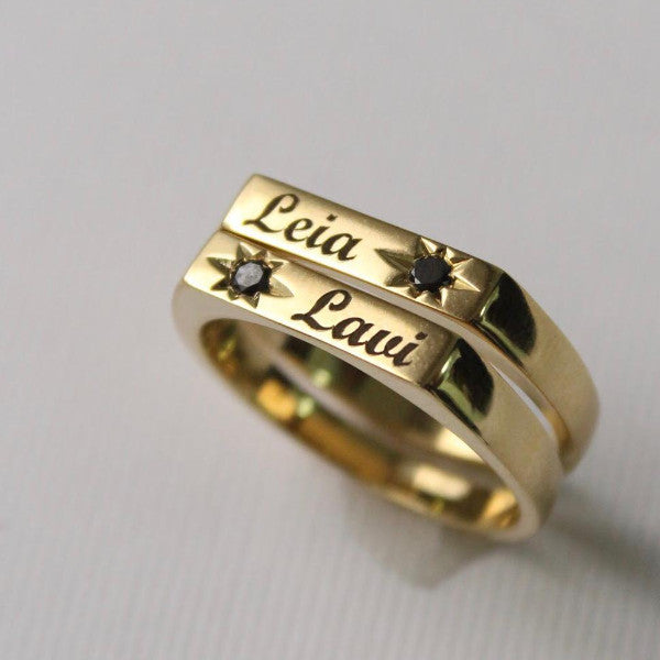 personalised gold ring with black diamond