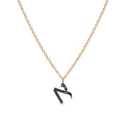 Single Necklace Small Aleph-Bet Encrusted Black Diamonds Pendant