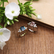 Daphne Ring With Marquise Diamonds and Blue Topaz