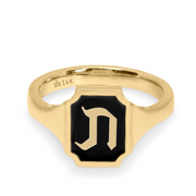 Tom Ring Signet Enamel Gold Ring - Letter "ת"