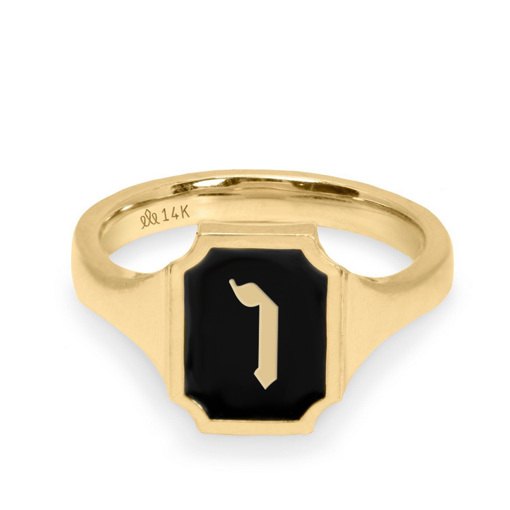 Tom Ring Signet Enamel Gold Ring - Letter "ו"