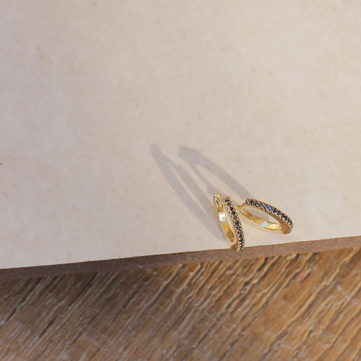 Khloé Large Hoop Gold Earring with Black Diamonds