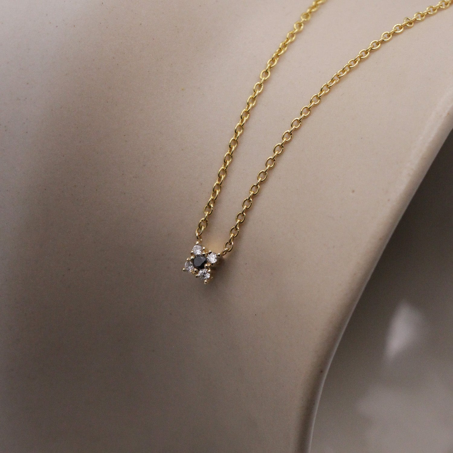 Mini Valentina Gold Necklace Black & White Diamonds