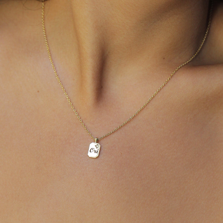 Small Tag Necklace with Diamond & Engraving